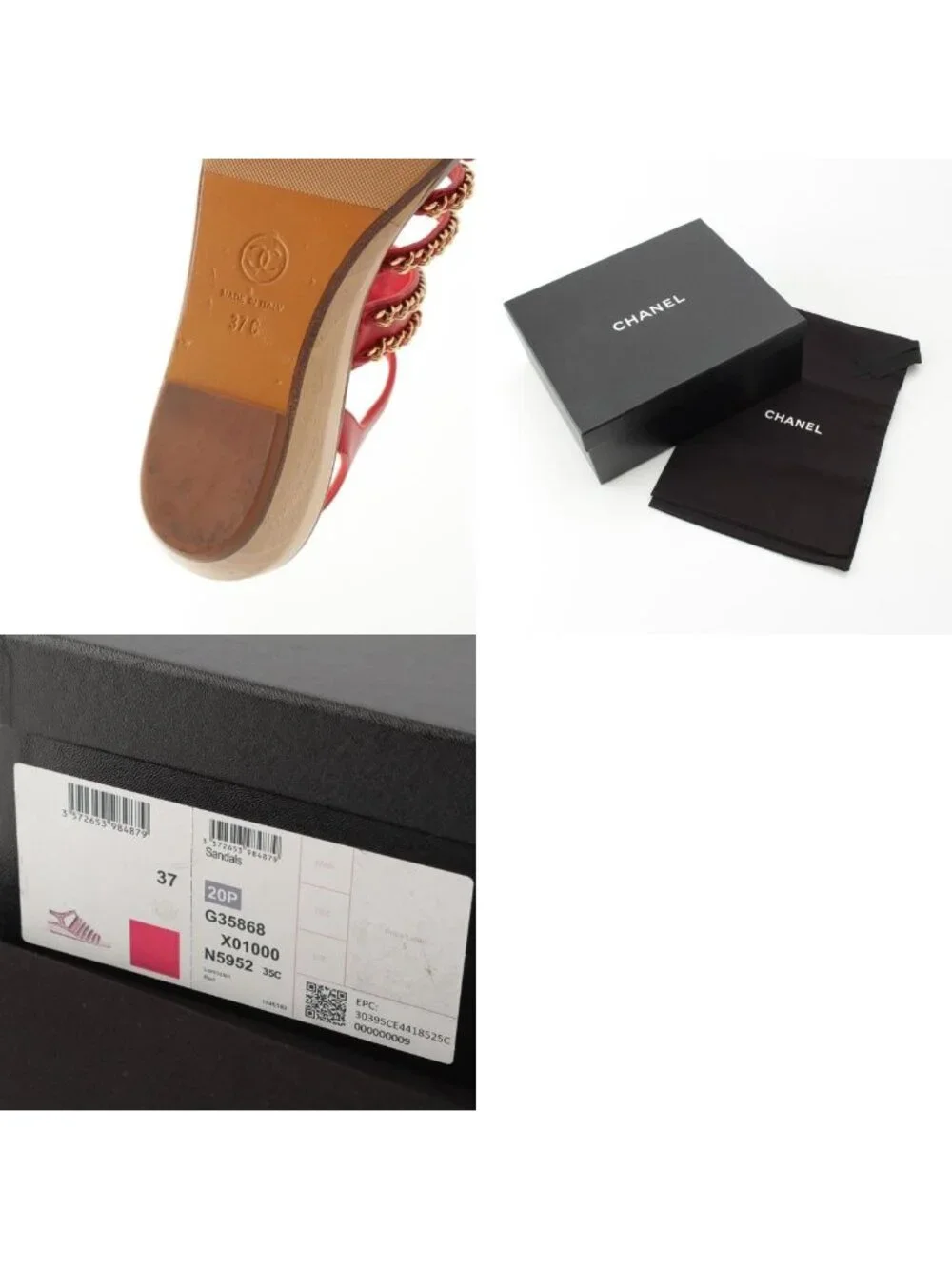 Chanel Leather Wood Chain Thick Sole Platform Sandals Red